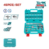 [ TOTAL ] (THT141462) 46PCS Socket Set | 1/4” Drive 72T Ratchet | Cr-V Flexible Extension | Compact 