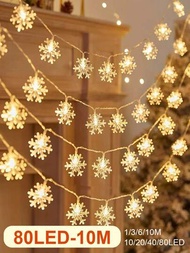 10米聖誕雪花小仙女串燈,新年家居裝飾led小仙女燈,適用於婚禮、新年、室內戶外裝飾、聖誕樹、房間、花園、露台、家居、結婚、窗戶裝飾(暖白色)