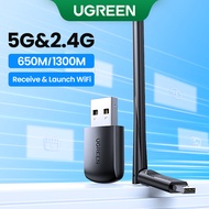 UGREEN Wifi Adapter Wireless Adapter 1300Mbps 5Ghz & 2.4GHz Dual Band USB WiFi for PC Computer USB W