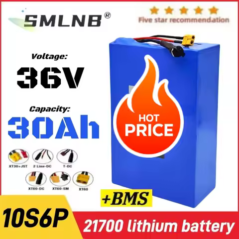 36V 30Ah 10S6P Rechargeable 21700 Lithium battery pack 1000W Built in BMS Suitable for bicycles, whe