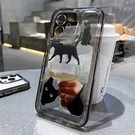 INS Black Cat กันกระแทก Space Case สำหรับ for iPhone 11 13 12 14 Pro Max 14 Pro 7 8 Plus XR XS Max 12 13 Pro 14 Plus SE กล้องป้องกัน