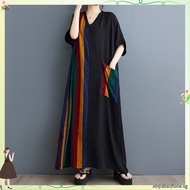 Oladivi Plus Size Fashion Striped Women Bohemian Dress Short Sleeve Casual Loose Oversized Dresses S