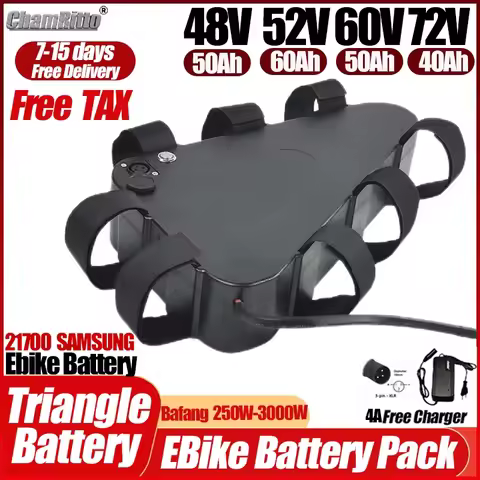 Cham Electric Bicycle 60v 72v 3000w Triangle rider battery 36v 48v 52v ebike 30 40ah 50ah 60ah 1000w