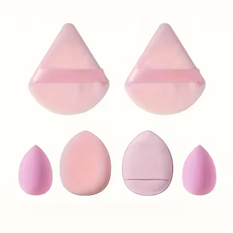 6Pcs Velour Makeup Sponge Set - 2 Mini Eggs + 2 Fan + 2 Finger Puffs, Hydrophilic Latex-Free for All