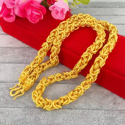 9999 24K genuine gold necklace, men's and women's gold fashion jewelry, men's dragon head snake bone