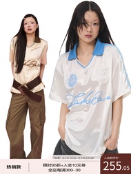เสื้อยืดคอวีลายพิมพ์สองเฉดสีสะท้อนแสงสไตล์อเมริกัน TakeCare เสื้อยืดแขนสั้นสำหรับผู้หญิงในฤดูร้อน ทร