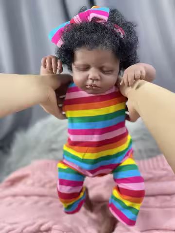 19 inch Loulou Reborn Black Girl African American Cute Sleeping Baby Hand Implanted Curly Hair Reali