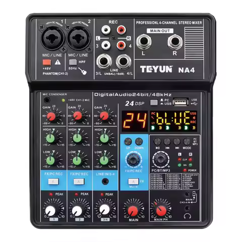 TEYUN 4 Channel Mixing Console Bluetooth USB PC Play Record Audio Dj Mixer Broadcast Karaoke 24 DSP 