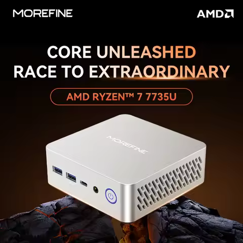 MOREFINE Mini PC M700 AMD Ryzen R7-7735U WIN11PRO Desktop Computer Dual Channel DDR5 RAM M.2 PCIE4.0