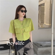 Korean cardigan short sleeve crop top blazer suit for women fashion shirts women blouse 7IQ2
