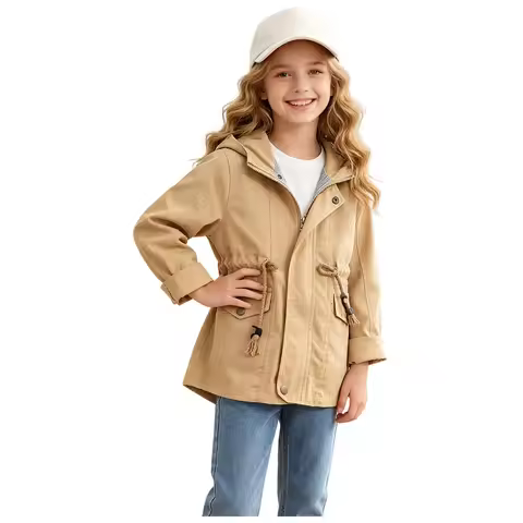 Girls Zip Up Hooded Jacket Warm Comfortable Multi Pockets Tail Hem Coat Toddlers Casual Daily Street