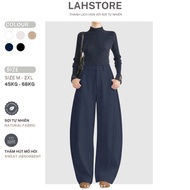 LAHSTORE high-waisted linen straight-leg pants high crotch QD15 (Dark Blue)