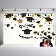 7x5ft Graduation Congratulations Photography Backdrop Golden Black Graduation Cap Graduated Photo Background 2023 Photoshoot Studio Props