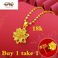 [buy 1 take 1] COD Philippines Ready Stock Pure 18K Saudi Gold Nasasangla Original Necklace for Women Flower Pendant Water Wave Chain Lady's Luck Lotus Necklace Pawnable Couple Necklace Birthday Present Fasion Jewellery Stud Earrings Free Gift