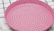 Amy烘焙網:外貿重型碳鋼圓型10寸粉色活底加高不沾沖孔派盤/雙面不沾烤盤/草莓派盤