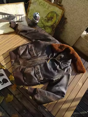 Tailor Brando Heavy Handaged Washed Tea Core Cowhide Men's Classic G1 Pilot Jacket Removable Wool Co