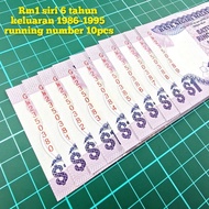 (A276) rm1 siri 6 running number 10pcs duit kertas lama rm1 lama barang antik barang lama tabung dui