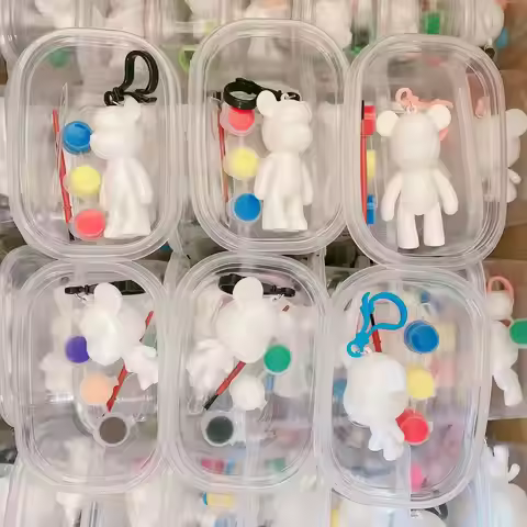 Six boxes100% 8cm Momo Bear Handmade Set Gloomy Bear POPOBE White Blank Mold Vinly Toys Bear for Kid