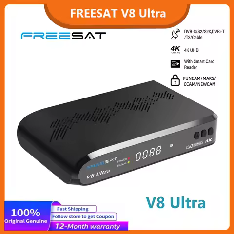 FREESAT V8 Ultra Satellite Receiver,DVB-S/S2/S2X,DVB+T/T2/ISDB-T/Cable/ATSC-C,Support FunCam/MARS 4K