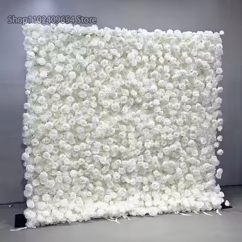 White Red 8FT *8FT Rose Cloth Flower Wall Roll Up Fabric Hanging Curtain Plant Wall Wedding Backdrop