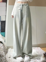 Retro Rửa Sạch Denim Quần Jean Cao Vòng Eo Ống Rộng Quần Dành Cho Phụ Nữ Cũ Thời Trang Độ Sáng Thấp 