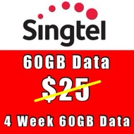 Singtel Prepaid $25 (60GB) 4 Week Data Top Up / Recharge/ 手机充值