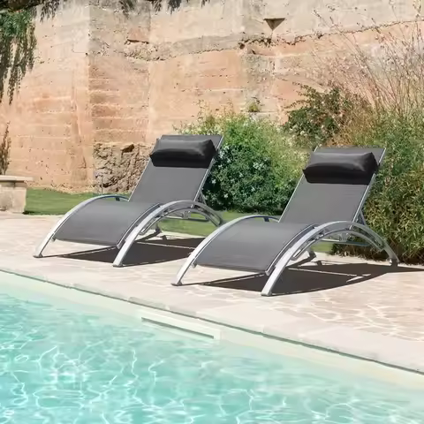 Pool Lounge Chairs Set of 2, Aluminum Adjustable Outdoor Chaise Lounge, All Weather Poolside Chairs 
