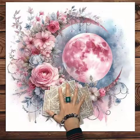 1pc Enchanted Garden Floral Moon Tarot Tablecloth - Mystical Astrology & Divination, Polyester Squar