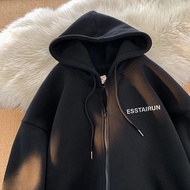 Men's Zipper Hoodie Oversized Simple Letter Print Sweatshirt Korean Pullover Hooded Fashion Printed 