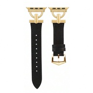 Apple Watch Band, Fashion Designer Brand D Initial Rose Gold Metal Decor Soft Leather Khaki Leather 