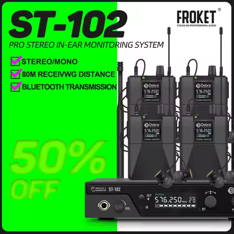 Debra ST-102 Wireless In-Ear Monitor System UHF IEM Stereo with Bluetooth 5.0 UHF for Distance 80-30