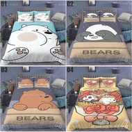 We Bare Bears Bed Set Fitted Bedsheet  + Pillowcase Single/Super single/queen/king Korean Cotton Cartoon Beddings