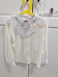 復古蝴蝶刺繡上衣配紫色百褶裙馬面裙古風古裝漢服