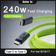 240W Real-time Power Display Phone Charger Cord Type C to Type C Super Fast Charging Data Cable Liqu
