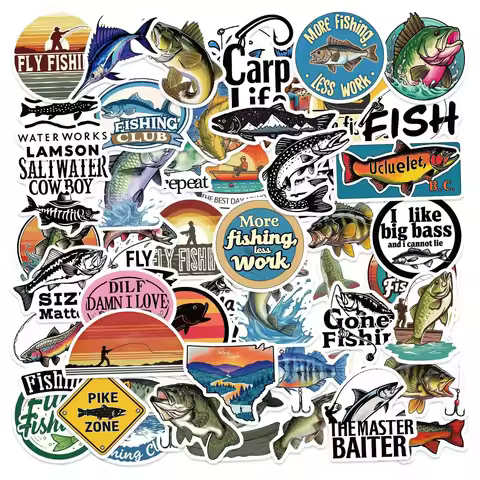 50PCS Fishing Cartoon Stickers Funny Sports Decoration Interests Hobbies DIY Graffiti Decals Suitcas