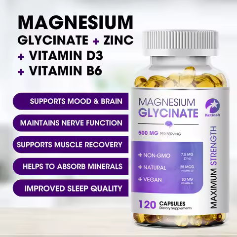 Kexinsh Magnesium Glycinate Supplement 500mg with Zinc,Vitamin D3 B6 Promotes Natural Sleep, Reduces