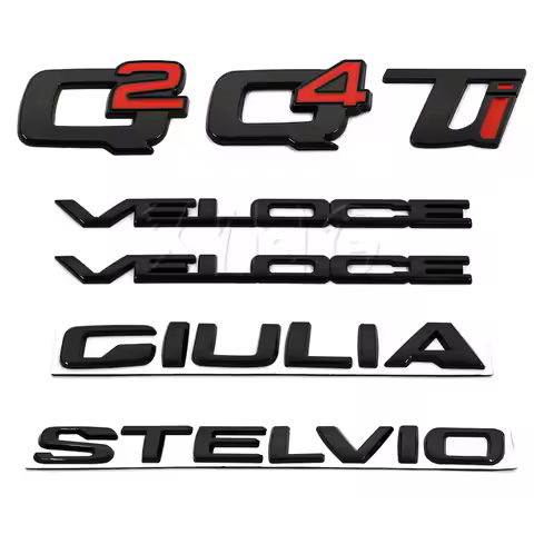 Glossy Black Q2 Q4 Ti VELOCE GIULIA STELVIO Car Badge Stickers Rear Trunk Emblem Decal Accessories F