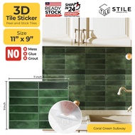 Coral Green Subway 3D Tiles Sticker Kitchen Bathroom Wall Tiles Sticker Self Adhesive Backsplash Clever Mosaic 11x9inch