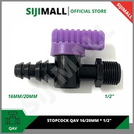 Stopcock connector, Quick action valve 16mm or 20mm to 1/2 inch male threaded, irrigation watering s