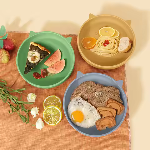 1PC Silicone Baby Dishes Suction Dining Plate Cartoon Cat Shape Baby Plates Eating Training Baby Foo