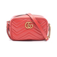 【二手】Gucci GG Marmont 絎縫迷你包 448065RED皮革 GG Marmont 小型相機包 女士二手 A