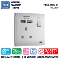 British General (PCSL21U2) Neo Slimline13A Switched Single Socket with USB Charger, 13A, 1 gang SP, switched + 2 x USB (