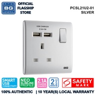 British General (PCSL21U2) Neo Slimline13A Switched Single Socket with USB Charger, 13A, 1 gang SP, 