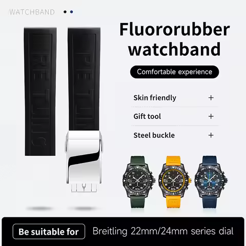 FKM Fluororubber Nature Rubber Watchband 22mm 24mm For Breitling Strap Superocean Navitimer Avenger 