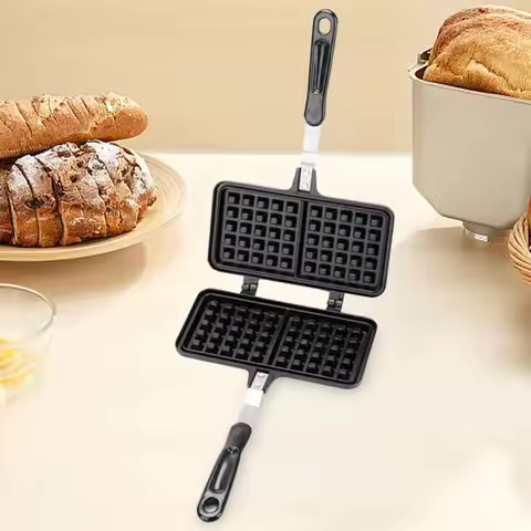 Cast Aluminum Waffle Baking Pan Long Handle Rectangle Waffle Maker Machine Durable Non-stick Waffle 