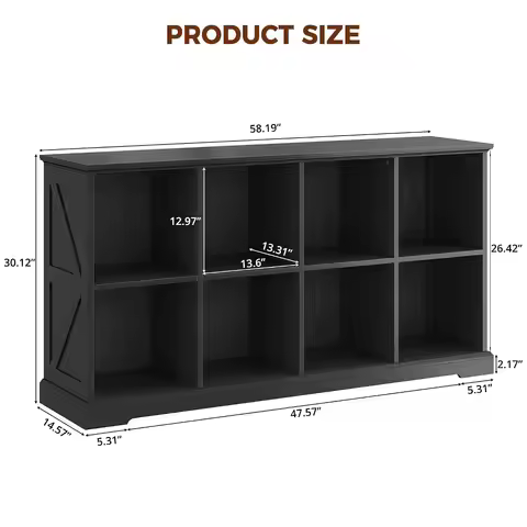8-Cube Storage Organizer Farmhouse Bookshelf with Doors & Shelves for Home Office Living Room, Custo