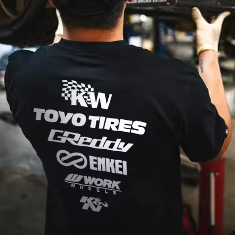 2026 New Japanese Modified Car Short Sleeve T-Shirt JDM Evolution KN Posture Enkei Modification Atti