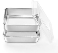 Onader 8x8 Inch Square Baking Cake Pan with Lid Set of 2, Stainless Steel Brownie Lasagna Pan