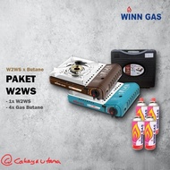 Winn Gas w2ws Portable Stove + 4pcs 235gr Butane Gas Cylinders (Bonus Stove Holder)