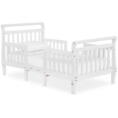 Emma 3in1 Convertible Wooden Toddler Bed in White, Baby Safety Alliance Certified, LowtoFloor Design